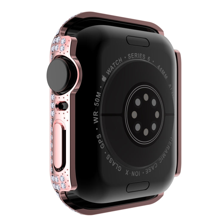 Pink rhinestone tempered glass watch case with rear buttons and speaker cutouts.