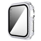 Diamond rhinestone tempered glass Apple Watch case, clear with black edge ring