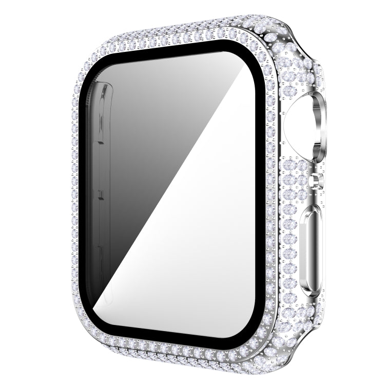 Diamond rhinestone tempered glass Apple Watch case, clear with black edge ring