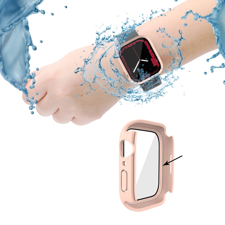 Pink watch case cover with screen protection near water splash