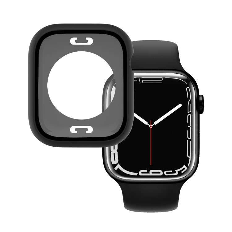 Black watch case cover with clear screen protector panel