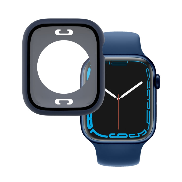 Navy blue waterproof watch case with tempered glass film and lower cover