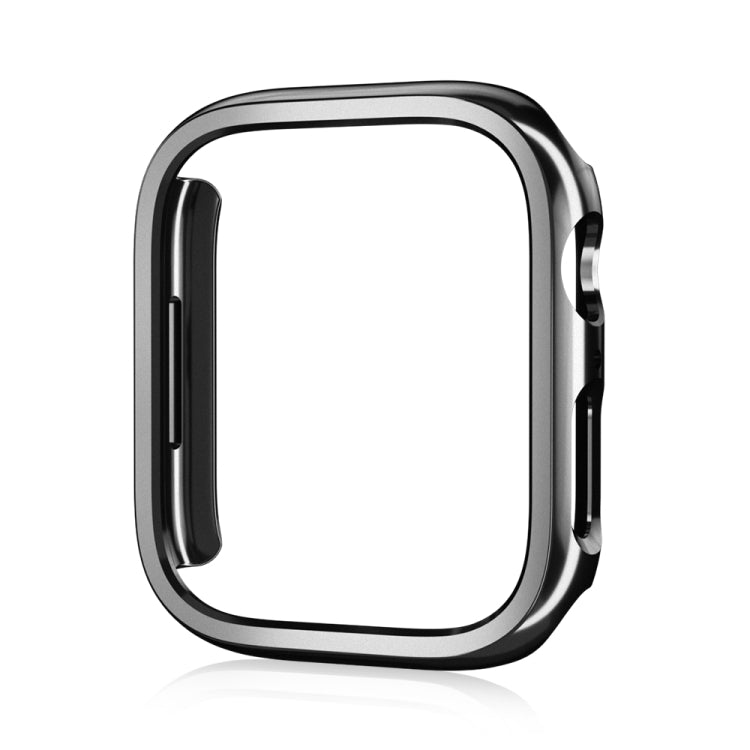 Black electroplated hollow watch case frame with open front and side button cutouts
