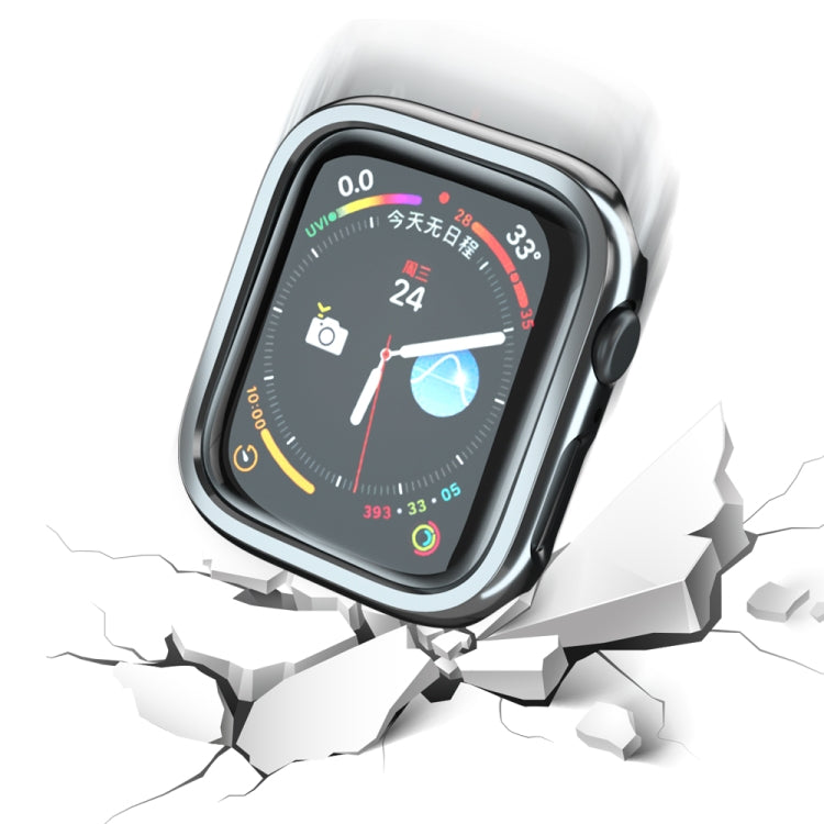Black electroplated hollow protective watch case with raised bezel and side button cutouts