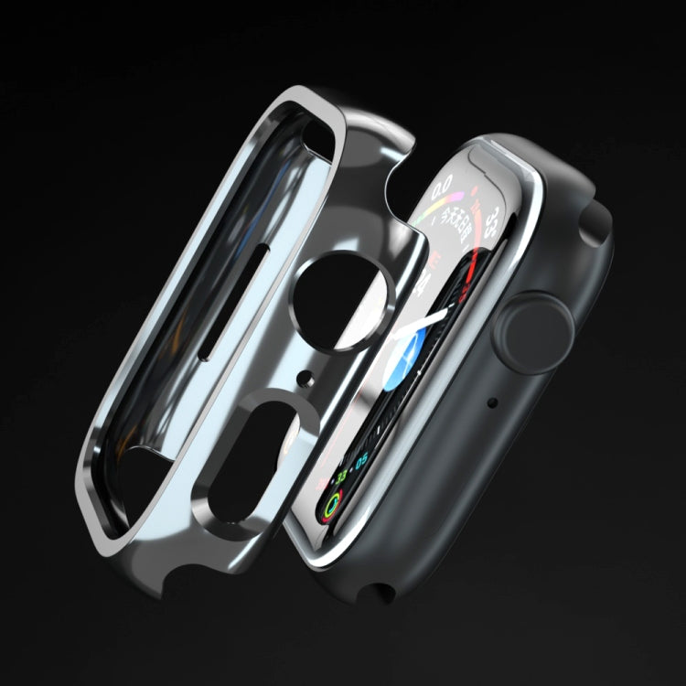 Silver electroplated protective watch case frame with open screen area and side cutouts