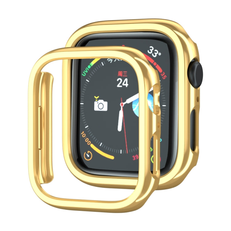 Gold electroplated PC Apple Watch case with cutouts for buttons and clear window