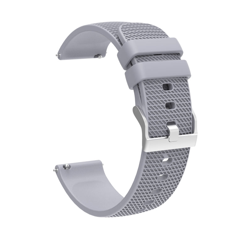 Light gray textured silicone watch strap with silver-tone buckle, perforated band