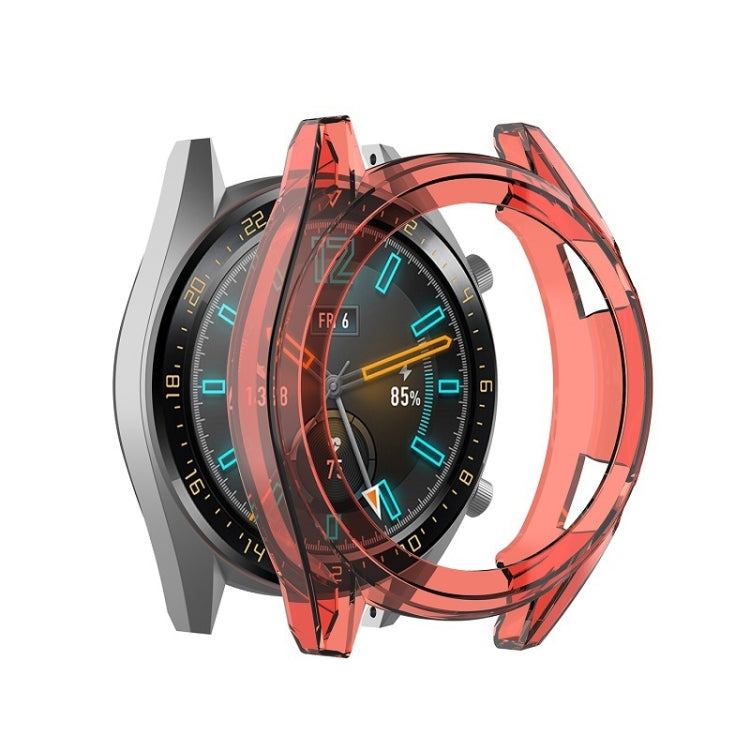 Transparent red TPU smartwatch case with raised bezel and strap cutouts