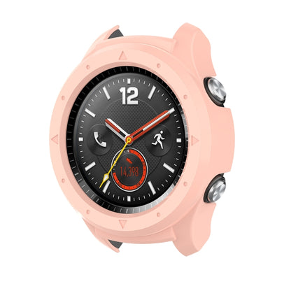 Pink PC protective case for smartwatch with raised bezel and side screw details