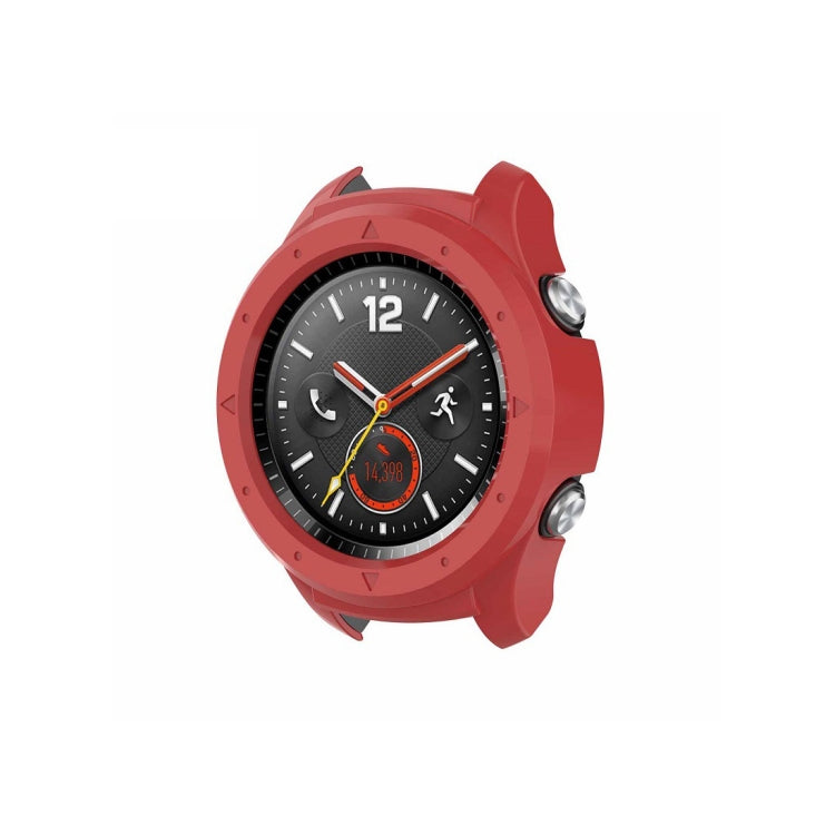 Red PC protective case for smartwatch with raised bezel and side screw details