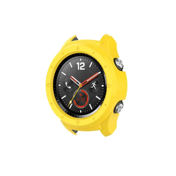 Yellow PC protective case for smartwatch with raised bezel and side screw details