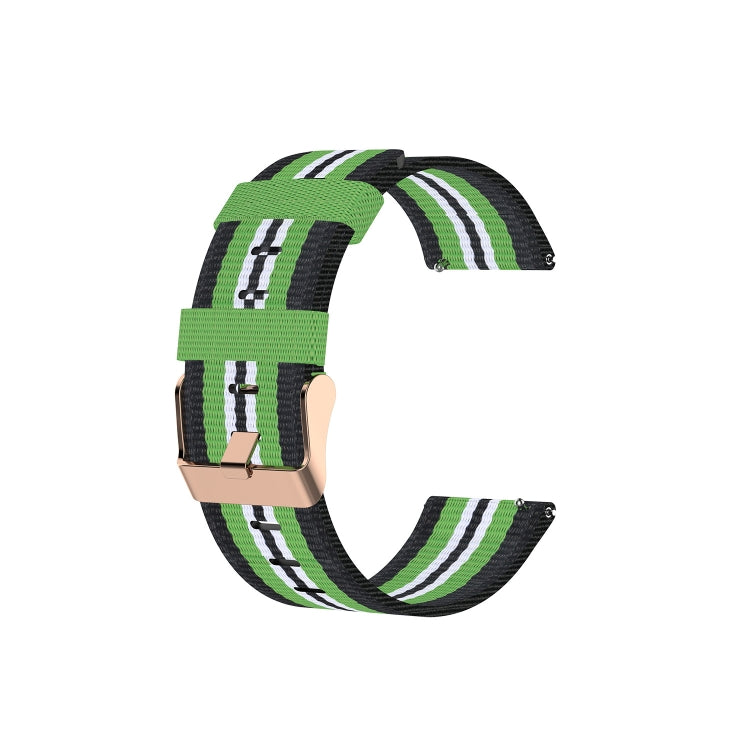 Nylon strap for Huawei B5 in black with green and white stripes and metal buckle.