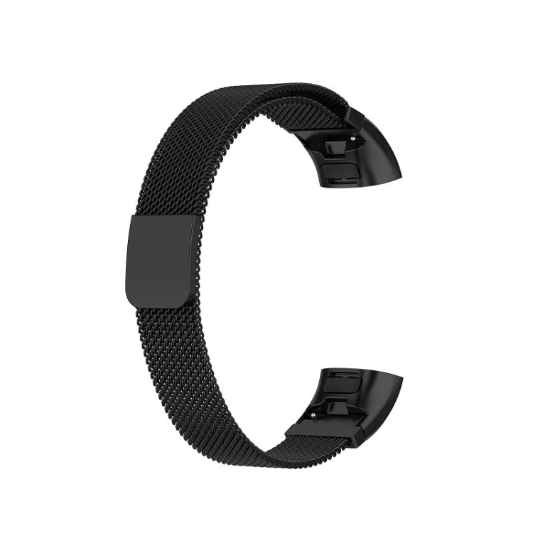 Black milanese watch strap with rectangular clasp for Huawei Band 3 & 4 Pro.