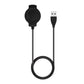 Black charging cradle with cable; USB-A connector at one end