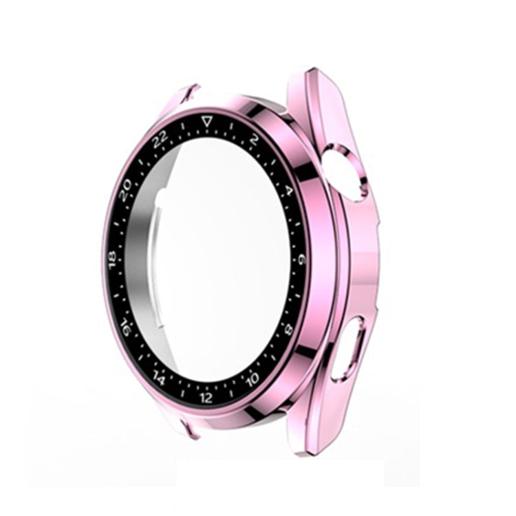 Pink electroplated watch case with black bezel ring and top side button openings