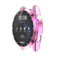Pink electroplated watch case with black bezel, visible screen, and side button cutouts