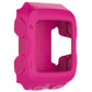 Pink-purple silicone protective case with screen cutout and textured side grips.