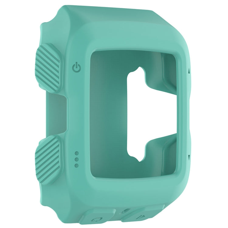 Teal silicone protective case with screen cutout and textured side grips.