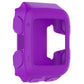 Purple silicone protective case with screen cutout and textured side grips.