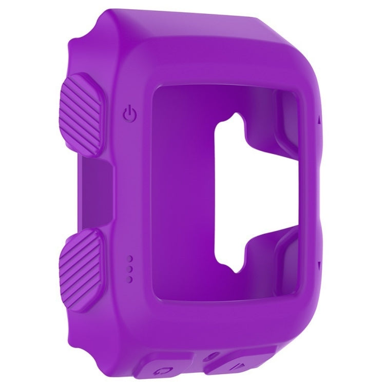Purple silicone protective case with screen cutout and textured side grips.