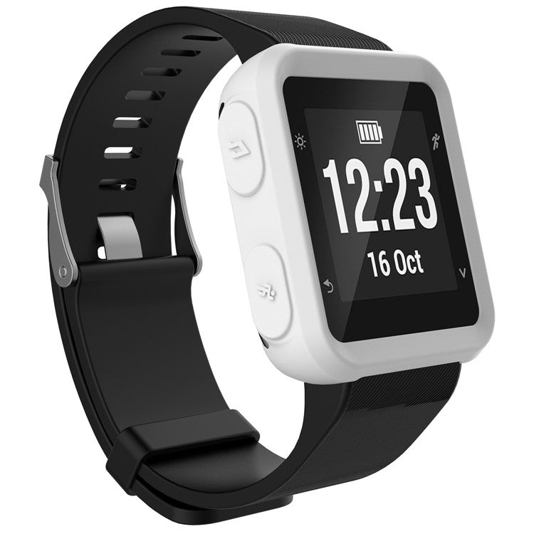 Silicone protective case for a smartwatch, black and white, with front display cutout