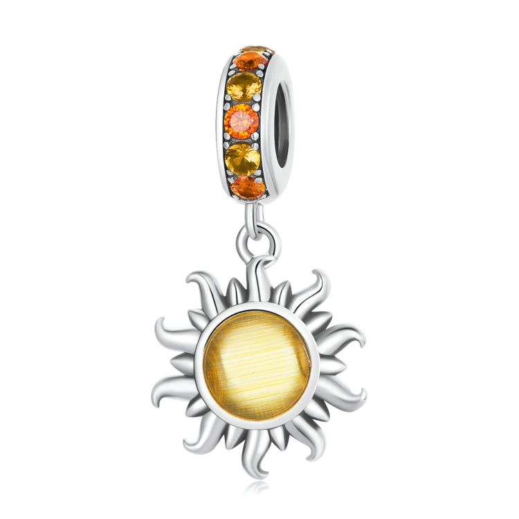 Sterling silver sun pendant charm with yellow center and orange crystal accents