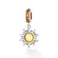 Sterling silver sun pendant charm with yellow center and orange crystal top bezel