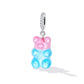 Pink and blue candy bear charm pendant with silver loop bail