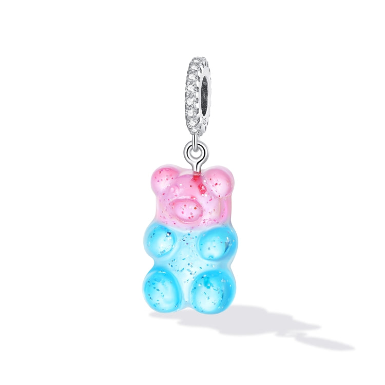 Pink and blue candy bear charm pendant with silver loop bail
