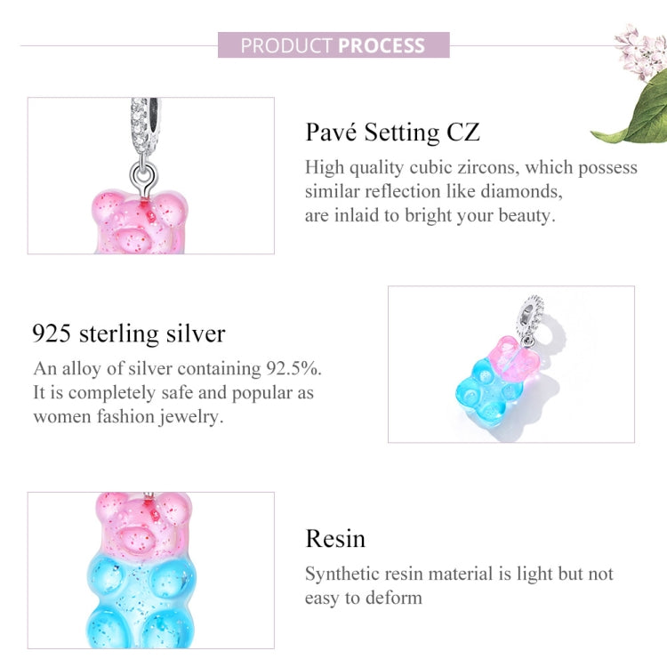 Sterling silver candy bear pendant charm with pink and blue resin and CZ setting
