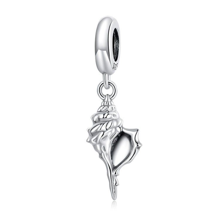 Sterling silver conch pendant charm with loop bail, detailed shell design
