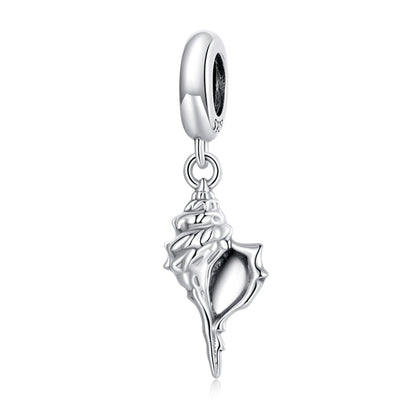 Sterling silver conch pendant charm with loop bail, detailed shell design