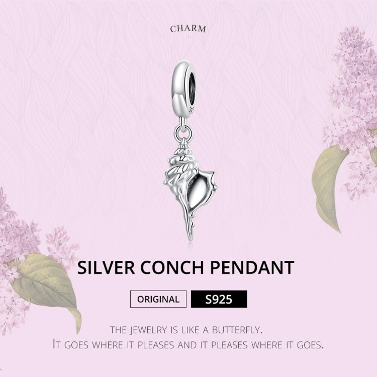Silver conch pendant charm with hanging loop and sculpted shell silhouette