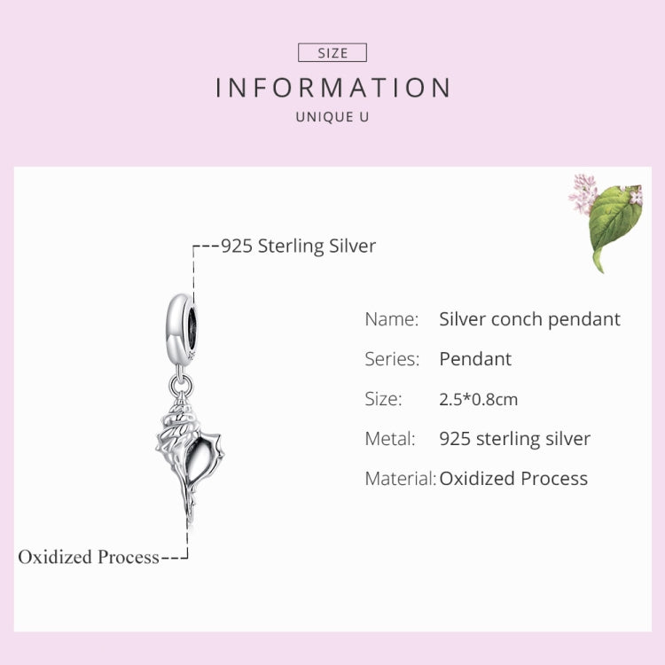 Silver conch pendant charm with oval bail and oxidized shell texture detail