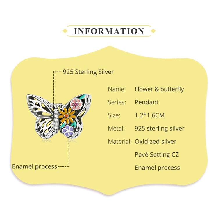 Sterling silver flower and butterfly pendant with enamel and CZ accents