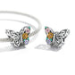 Silver chain bracelet with butterfly flower charm and multicolor enamel petals