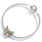 Sterling silver mesh bracelet with butterfly flower charm and multicolor enamel inlay