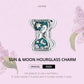 Sun and moon hourglass charm bead in silver tone with teal enamel stars and moon