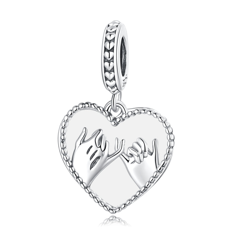 Heart charm pendant in sterling silver, hand-swearing hands motif