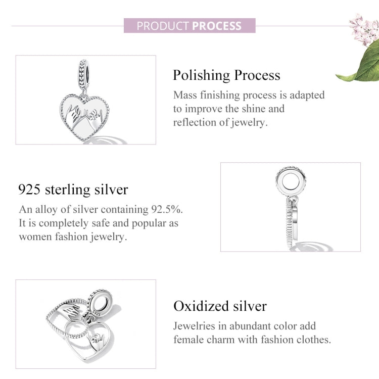 Sterling silver heart pendant charm with hand-swearing hands motif
