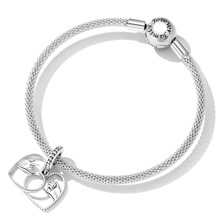 S925-style sterling silver bracelet with mesh chain and heart hand-swear charm