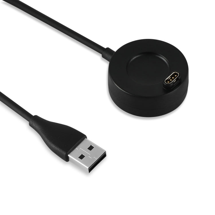 Round charging base with black cable and USB-A connector for Garmin watches