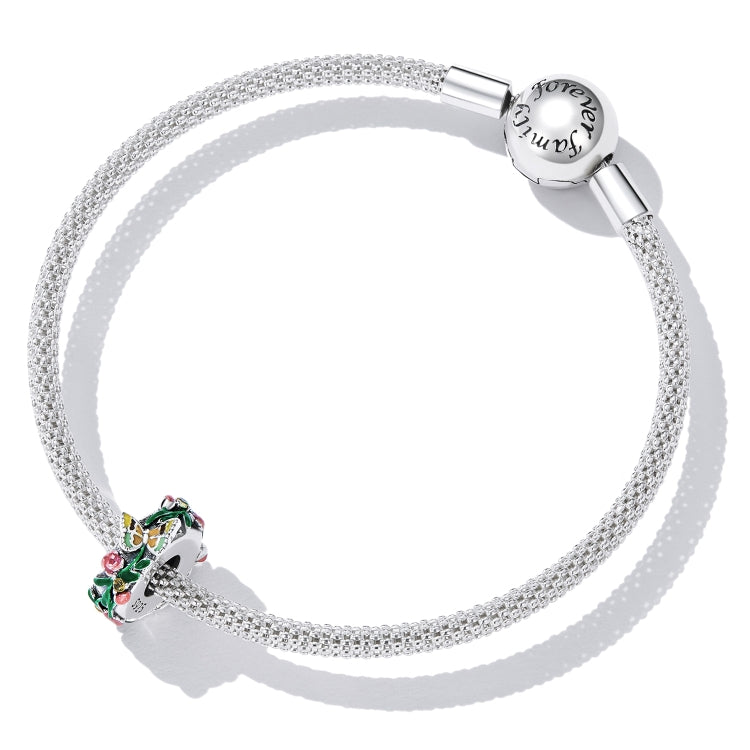 925 sterling silver mesh chain bracelet with butterfly flower charm bead and clasp