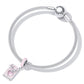 Sterling silver mesh charm bracelet with pink enamel tarot card pendant near clasp