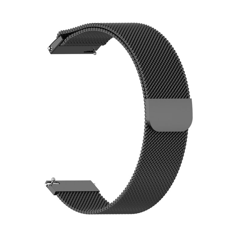 Black 46mm Milanese watch strap with metal clasp and mesh links