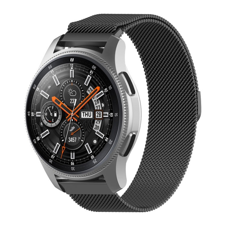 Black 46mm Milanese watch strap with metal buckle and wristwatch