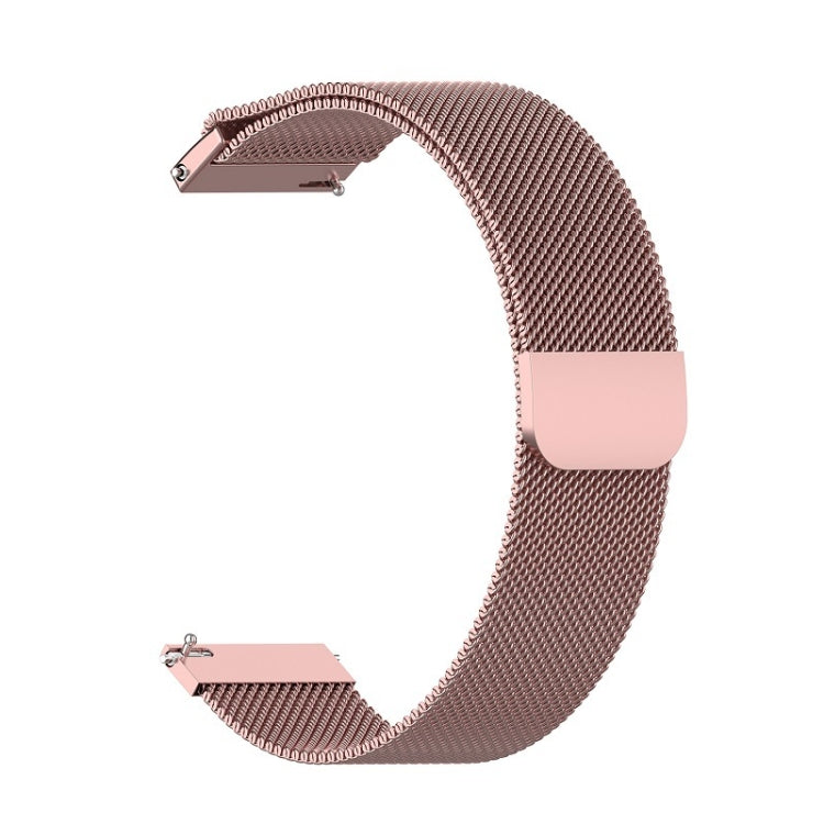 Rose pink 46mm Milanese watch strap with metal clasp and mesh links