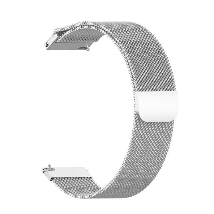 Silver 46mm Milanese watch strap with metal clasp and woven mesh links