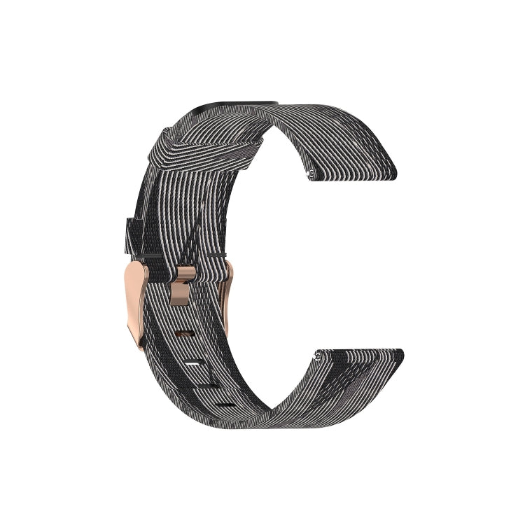 Dark gray nylon canvas watch strap with black perforation slots and metal buckle