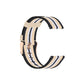 Black nylon canvas watch strap with beige and white stripe weave and metal buckle